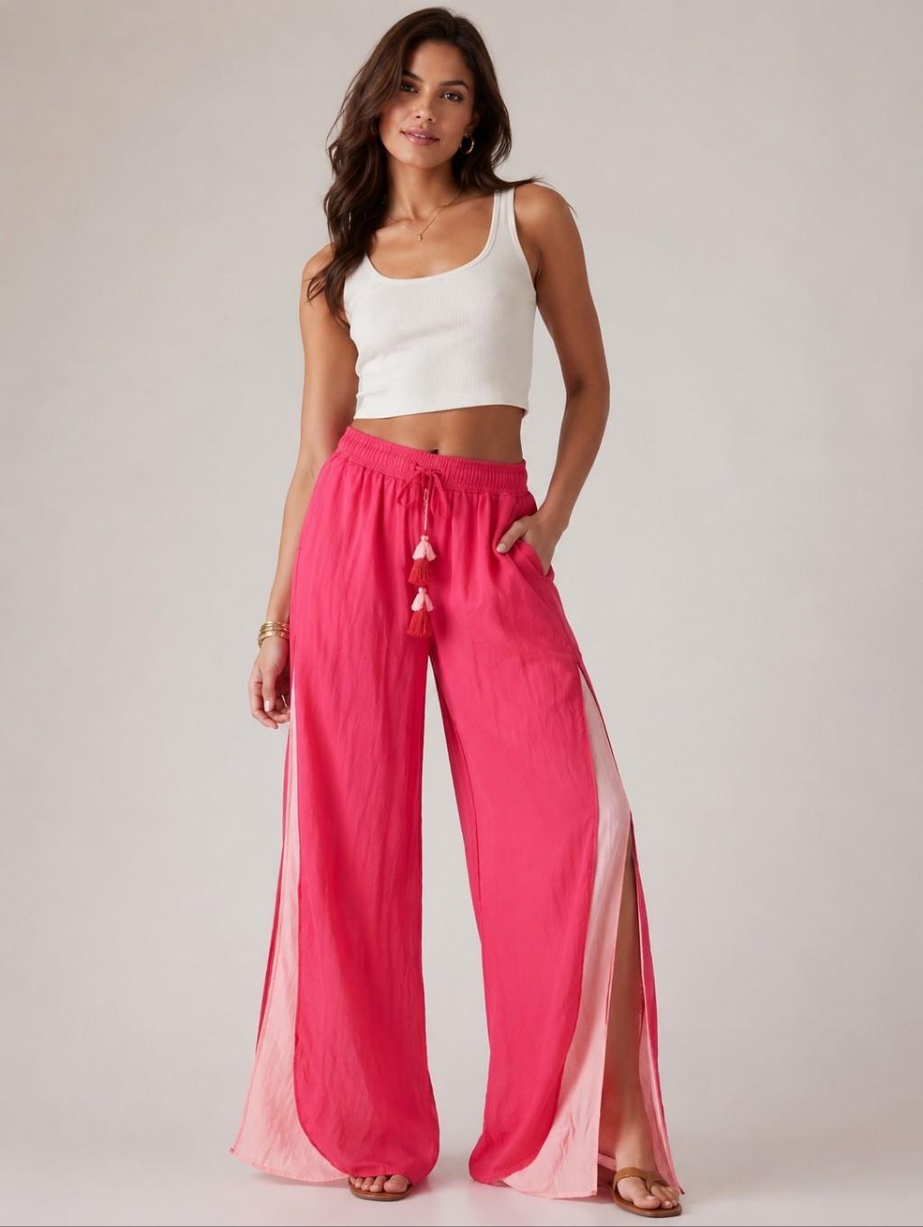 Nwt! Haute Hippie High Rise Wide Leg Split Hem Pants, Linen Blend, Small